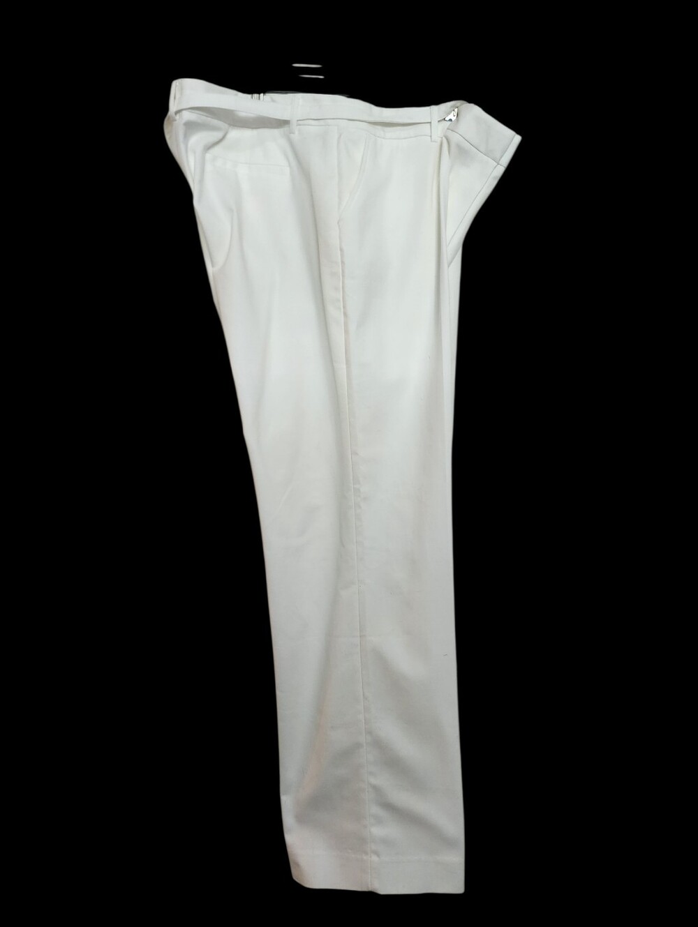 Anne Klein White Cotton Straight Leg Dress Pants Gold Tone Metal Signature Buckl